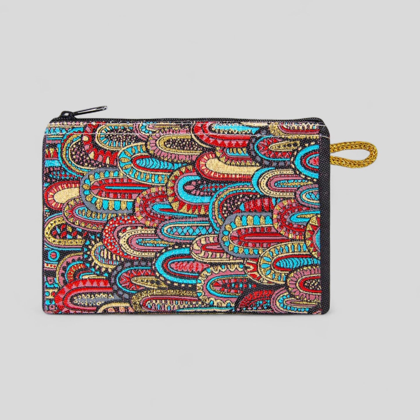 Multicolor Layer Patterned with Gold Accents Woven Zipper Coin Purse-0