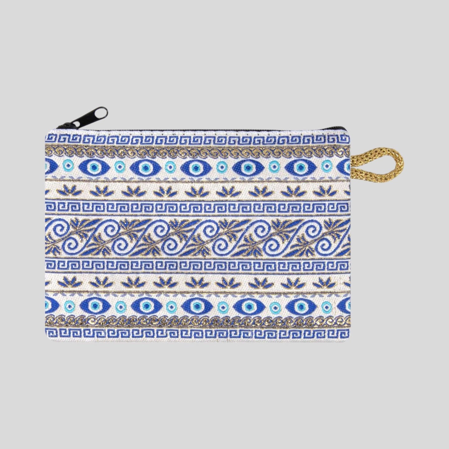 Floral Striped Evil Eye with Golden Accents Design Woven Zipper Coin Purse-0