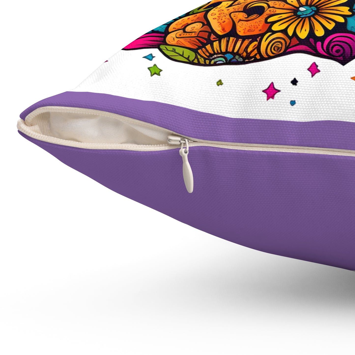 Retro Sugar Skull of Cat, Day of Dead Square Pillow