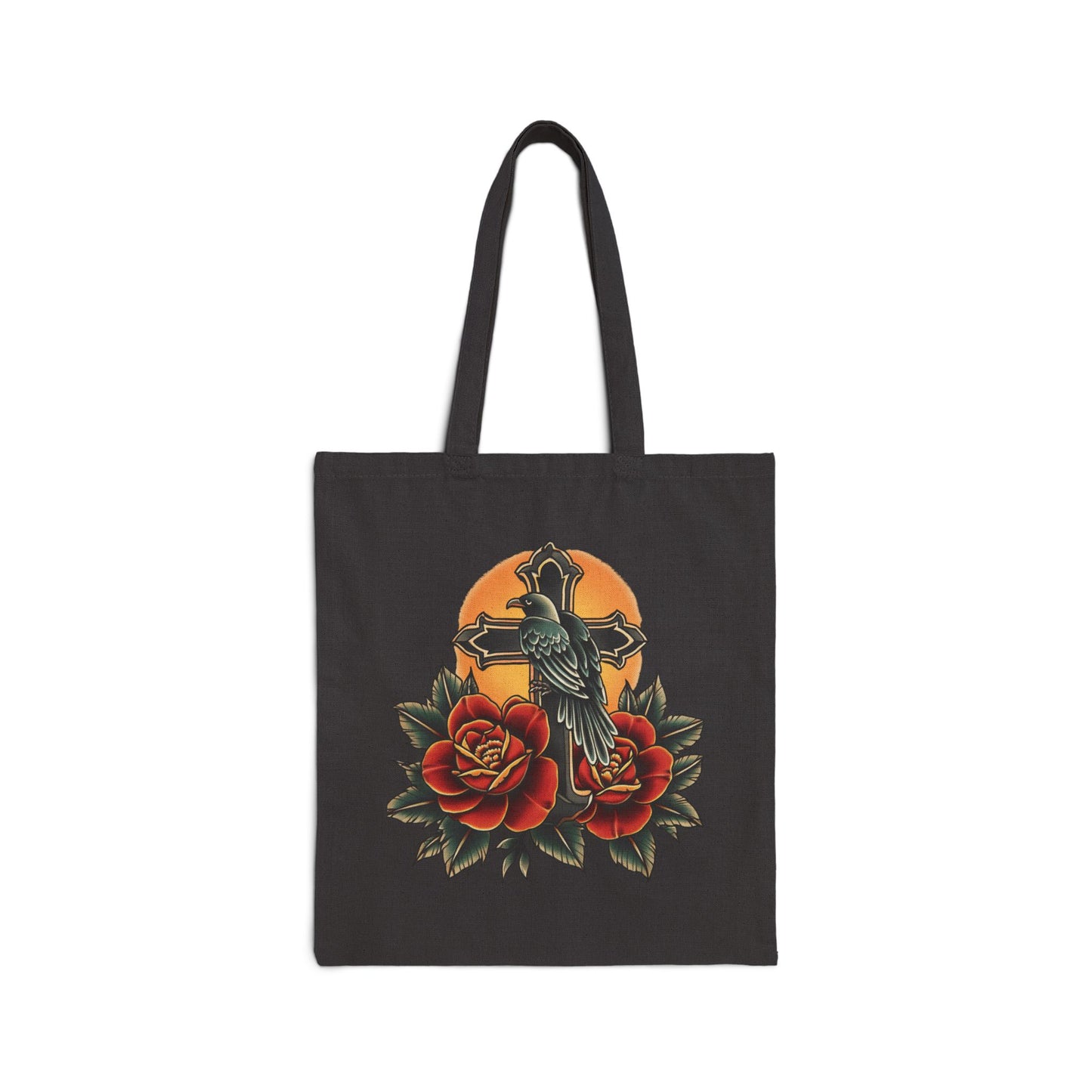 Retro Raven Cross & Roses Tote Bag