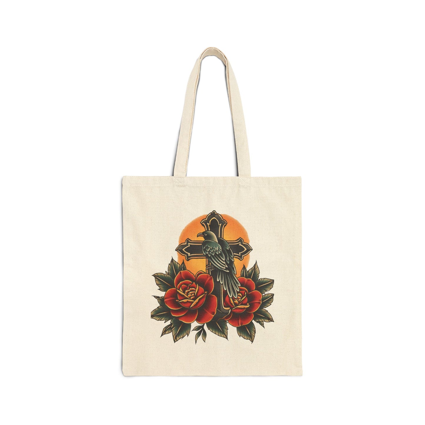 Retro Raven Cross & Roses Tote Bag
