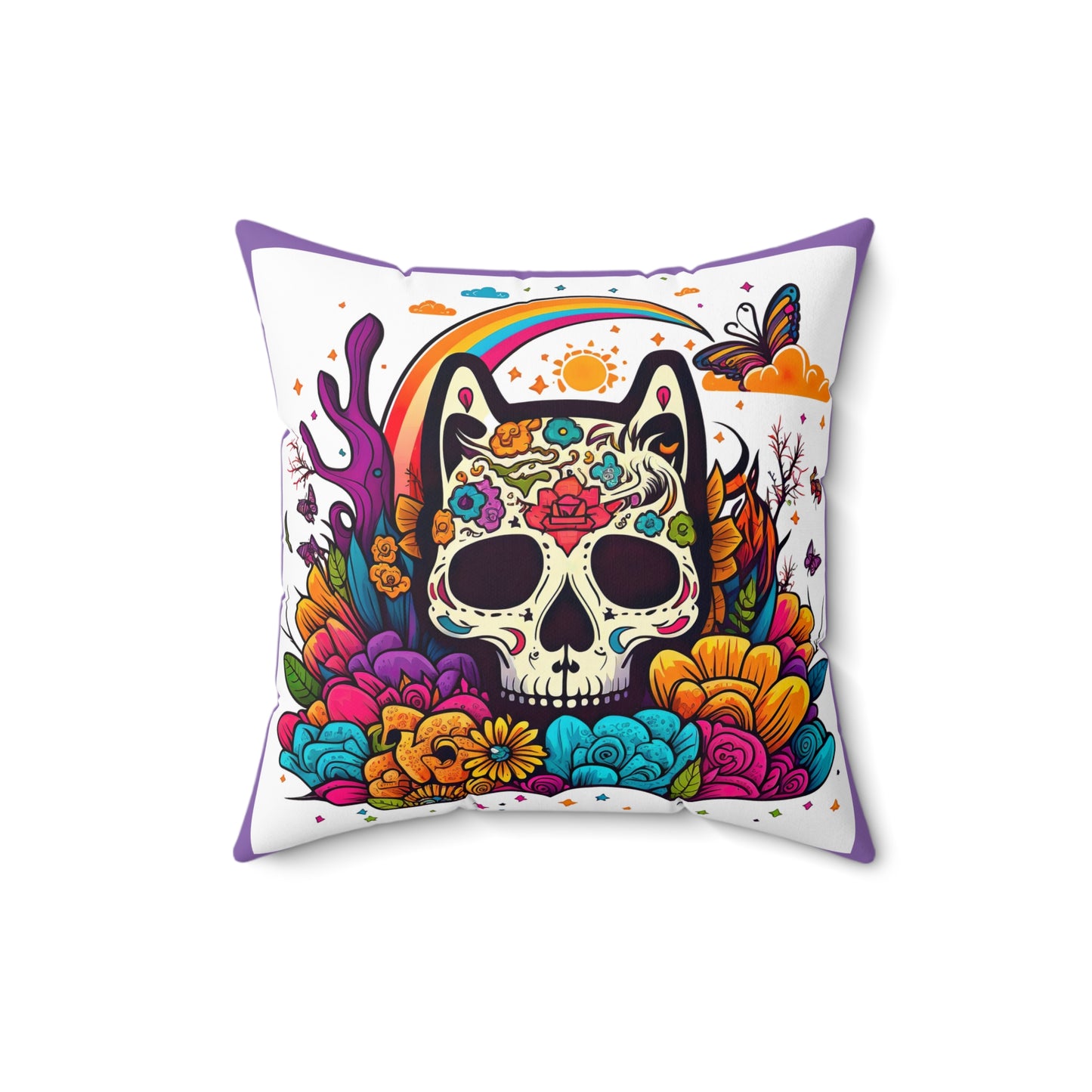 Retro Sugar Skull of Cat, Day of Dead Square Pillow
