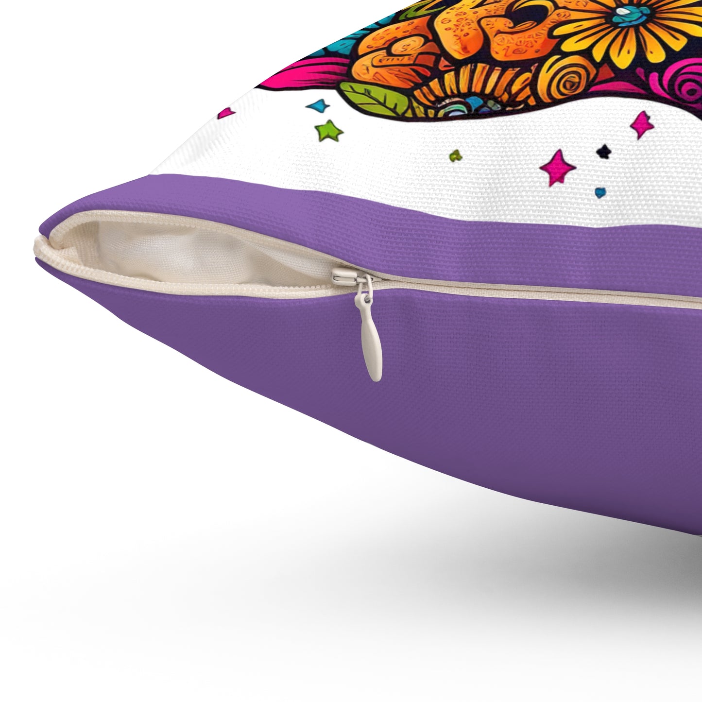 Retro Sugar Skull of Cat, Day of Dead Square Pillow