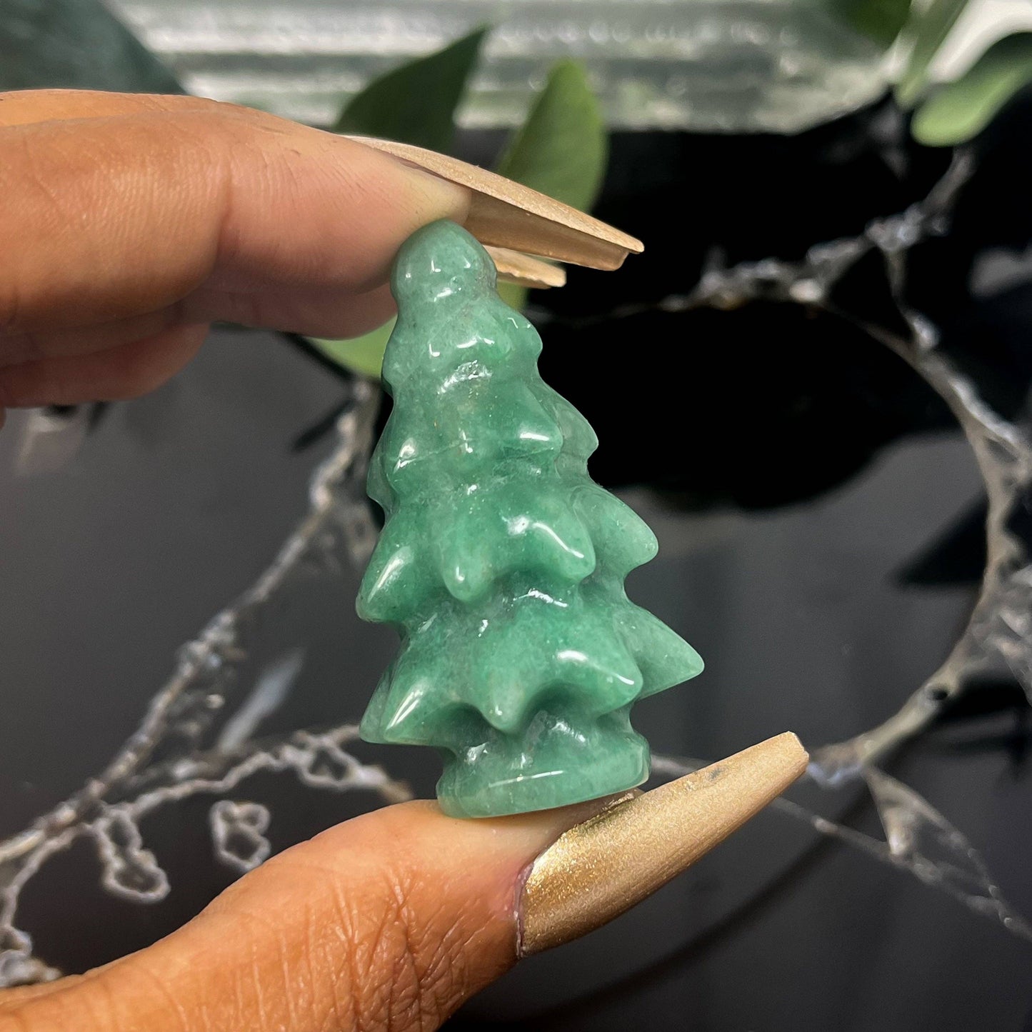 Christmas Tree, Crystal figurine, Green Aventurine, Small 2inch Xmas tree