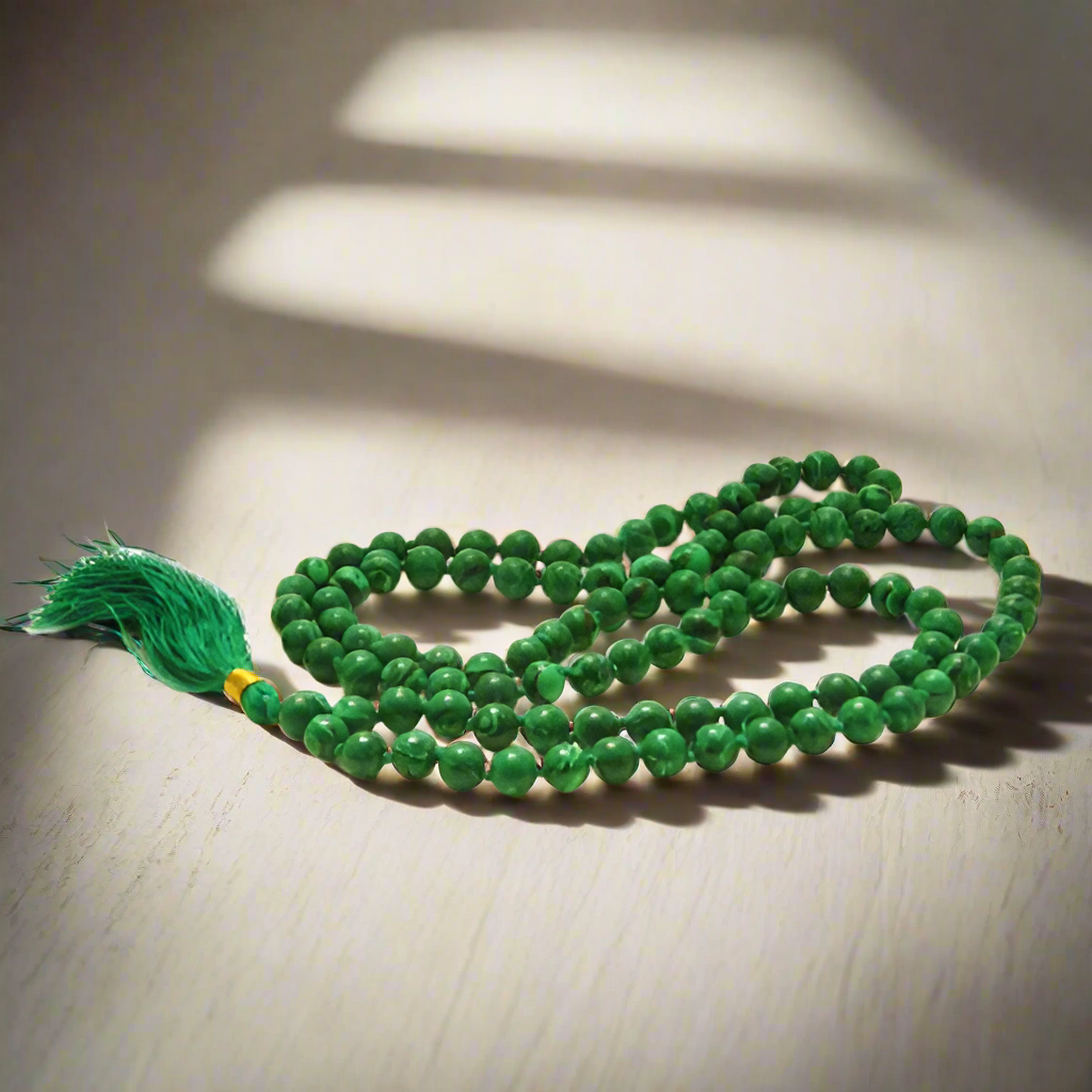 Handmade Malachite Mala Beads Necklace - 108 bead count