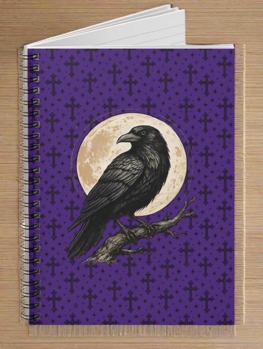 Mystical Raven Spiral Notebook - Ruled Lines, Gothic Stationery, Moonlit Raven Journal, Witchy Gift, Perfect for Writing & Sketching