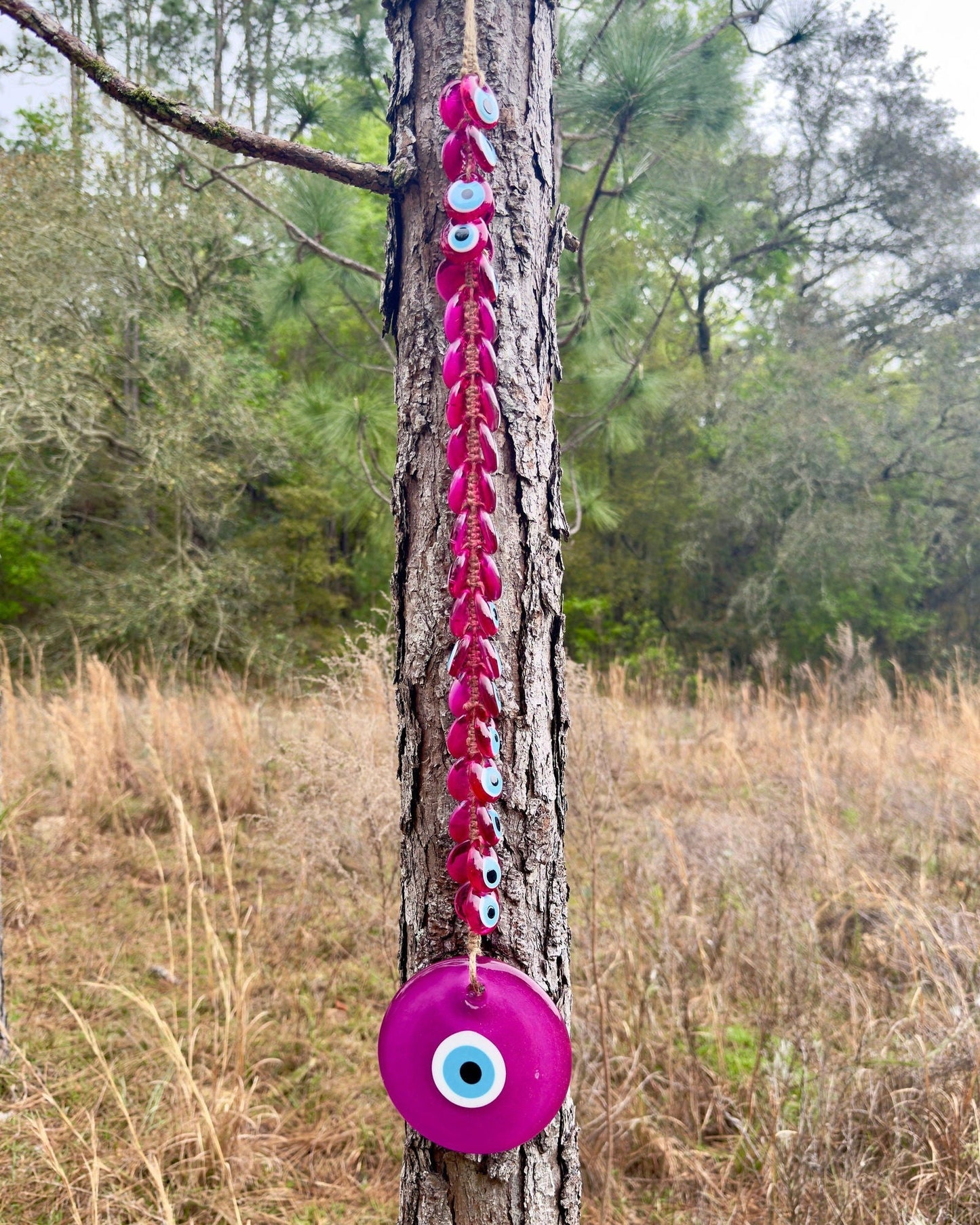 41 Piece Evil Eye Wall Hanging Decor | Evil Eye Beads | Macrame Evil Eye Decor | All Pink Evil Eye Beads House Protection | Nazar Boncuk