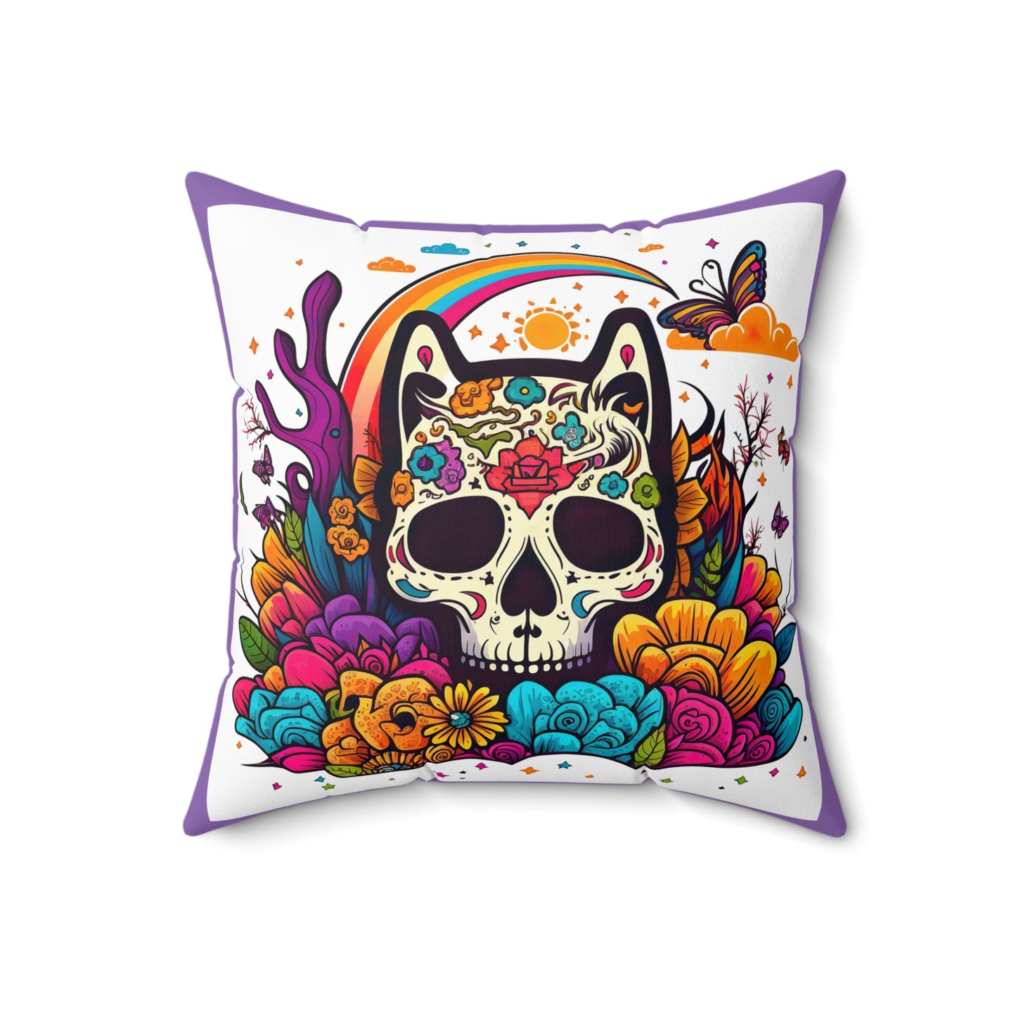 Retro Sugar Skull of Cat, Day of Dead Square Pillow