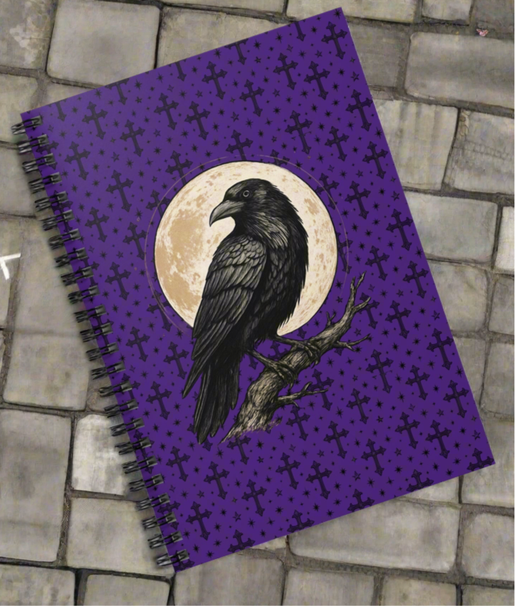 Mystical Raven Spiral Notebook - Ruled Lines, Gothic Stationery, Moonlit Raven Journal, Witchy Gift, Perfect for Writing & Sketching