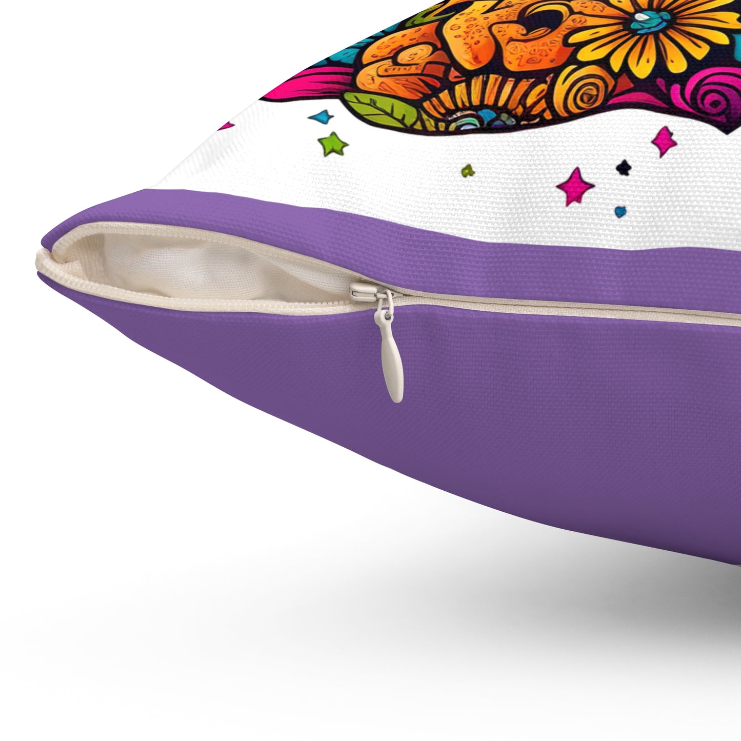 Retro Sugar Skull of Cat, Day of Dead Square Pillow