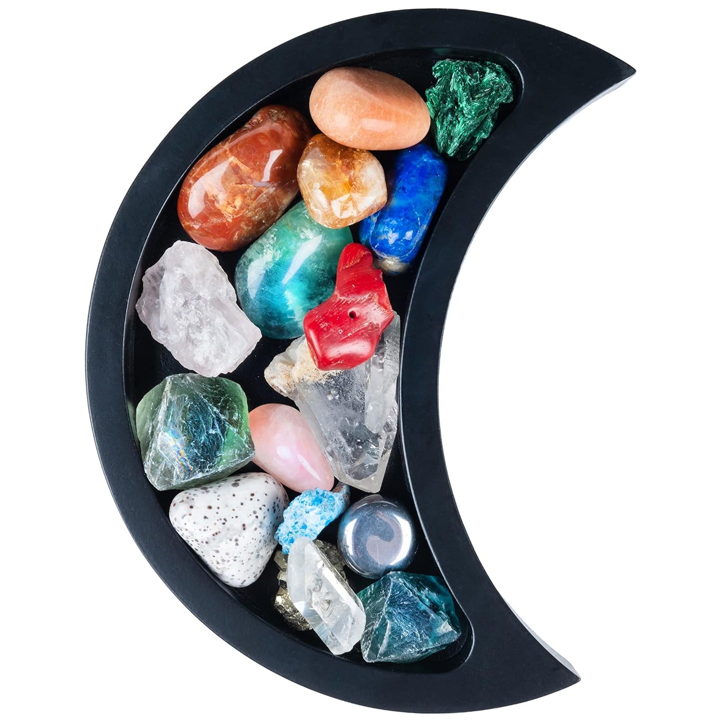 Curawood Crescent Moon Wooden Tray – Crystal Display & Charging Dish for Gems & Healing Stones (6” x 3”)