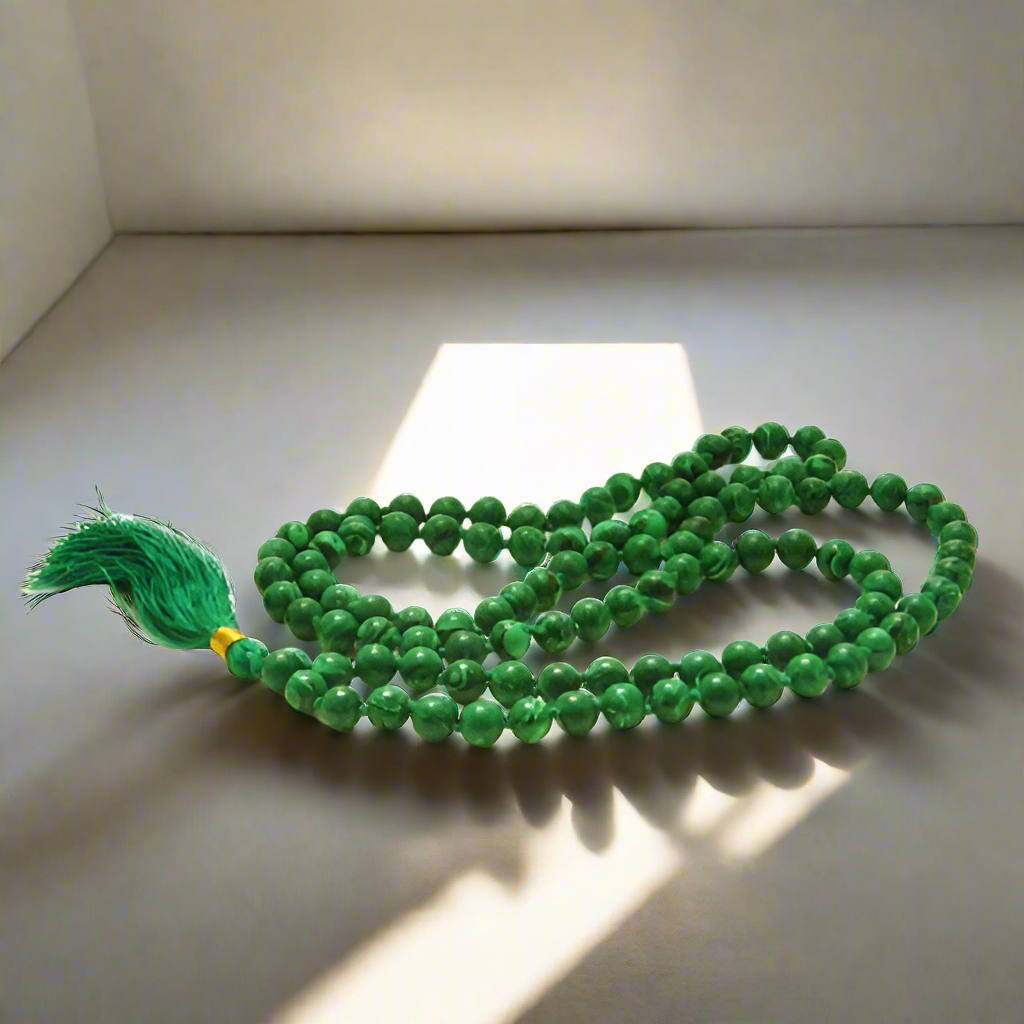Handmade Malachite Mala Beads Necklace - 108 bead count