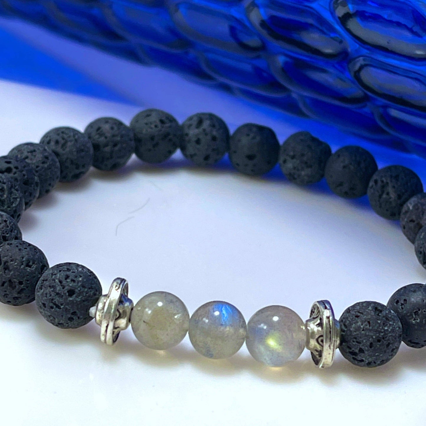 Peace Love Bling - Rainbow Moonstone Lava Stone Bracelet can be used for calming, awakening the inner goddess, aromatherapy