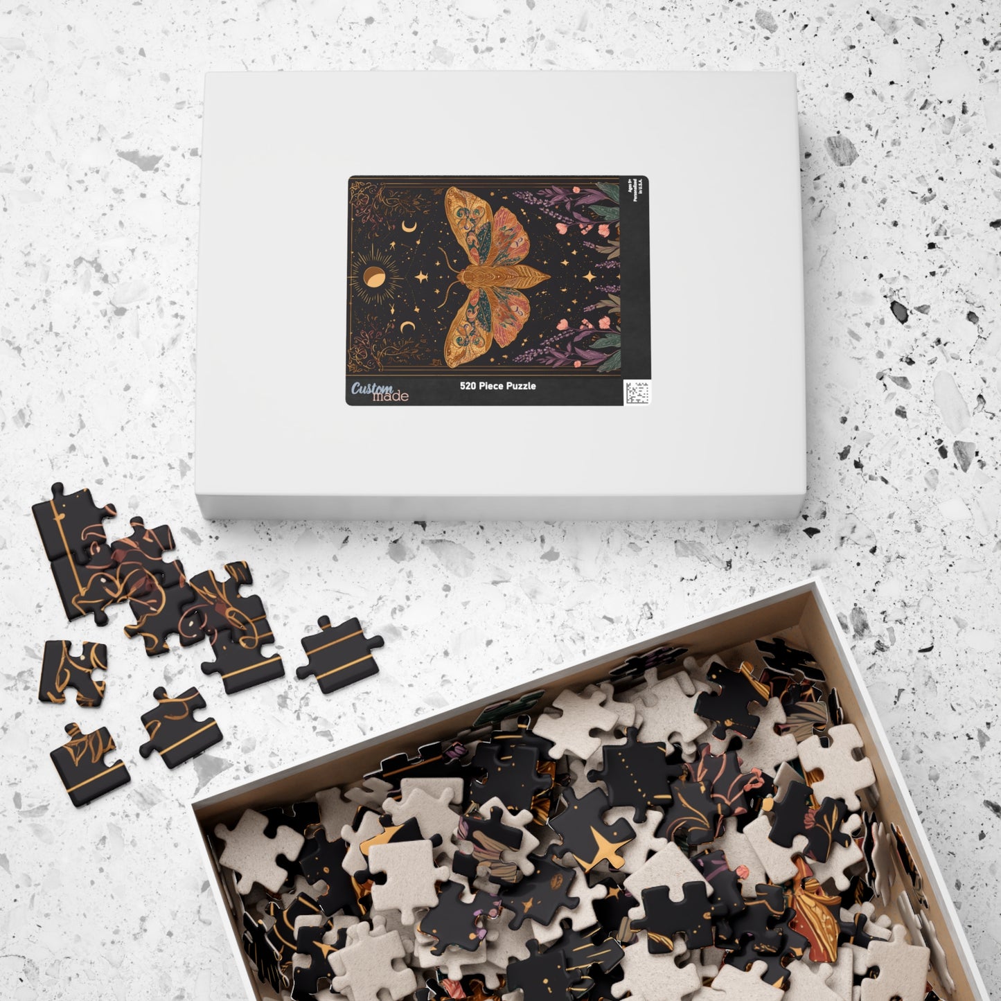 Golden Moth Tarot Illustration Puzzle | Moon & Stars 520-Piece Jigsaw