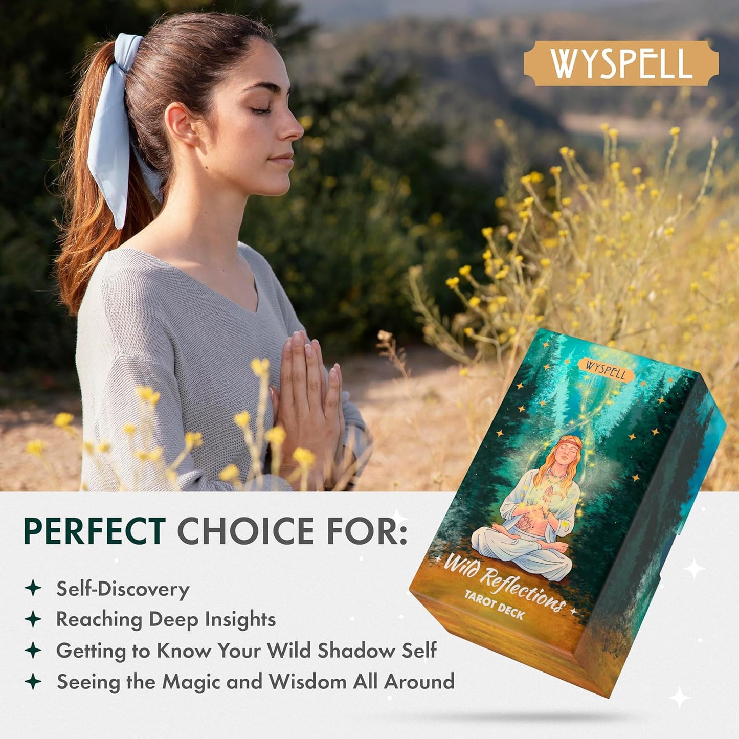 Wyspell Unique Tarot Cards with Guidebook - Wild Reflections Tarot Deck for Beginners - Nature-Inspired Cards - Traditional Symbolism - Beautiful & Modern Tarot Decks