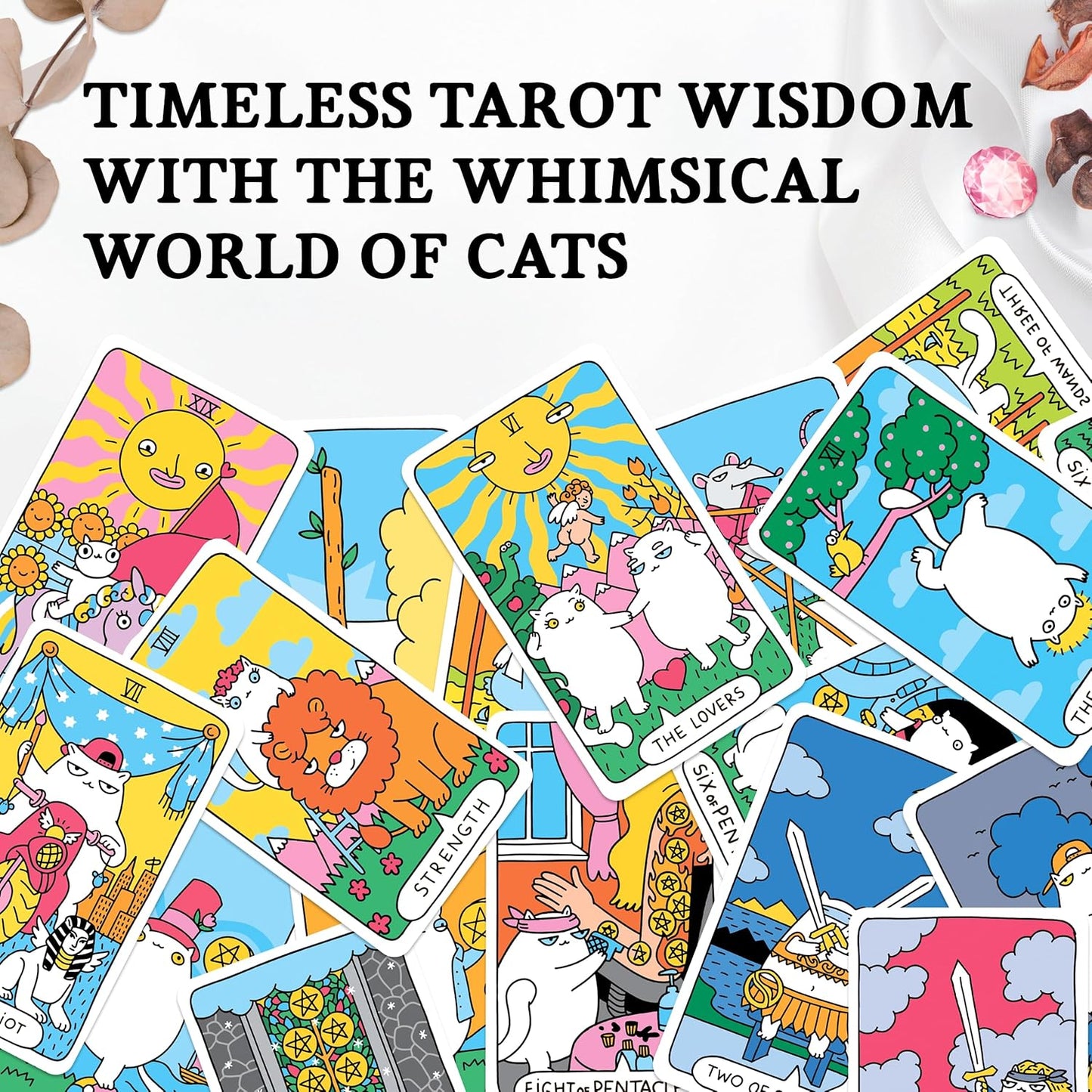 Wyspell Cat Tarot Cards with Guide Book - Unique 78-Card Tarot Deck - Beginner Friendly - Beautiful & Modern Tarot Decks for Cat Lovers and Enthusiasts