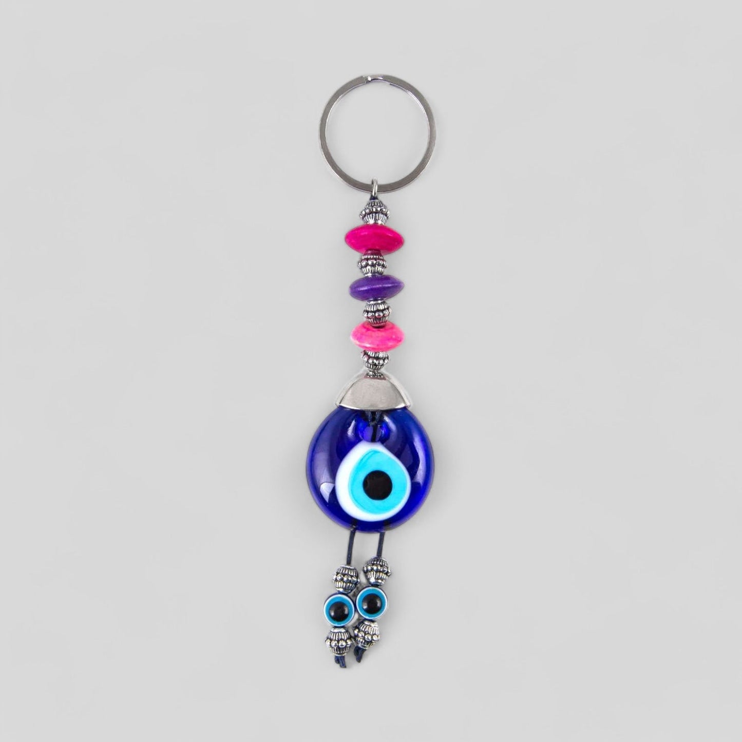 Evil Eye Nazar Boncuk Mal De Ojo Keychain with Colorful Wooden Beads-1