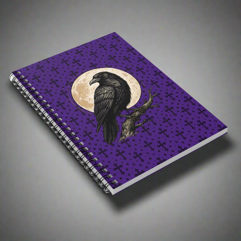 Mystical Raven Spiral Notebook - Ruled Lines, Gothic Stationery, Moonlit Raven Journal, Witchy Gift, Perfect for Writing & Sketching