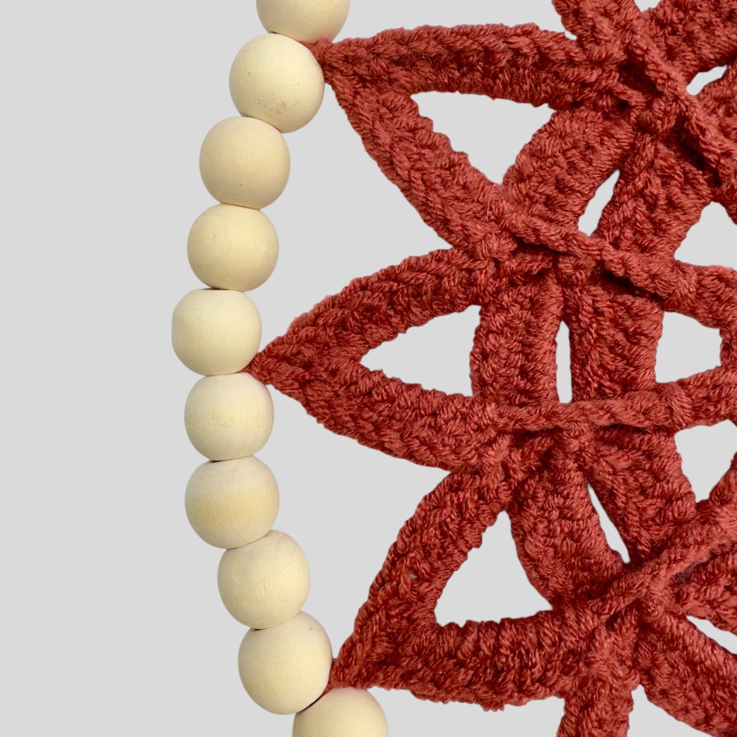 9.5" Handmade Wood Bead Frame Macrame Dreamcatcher - Nursery and Kid's Room Decor -- Rust-1