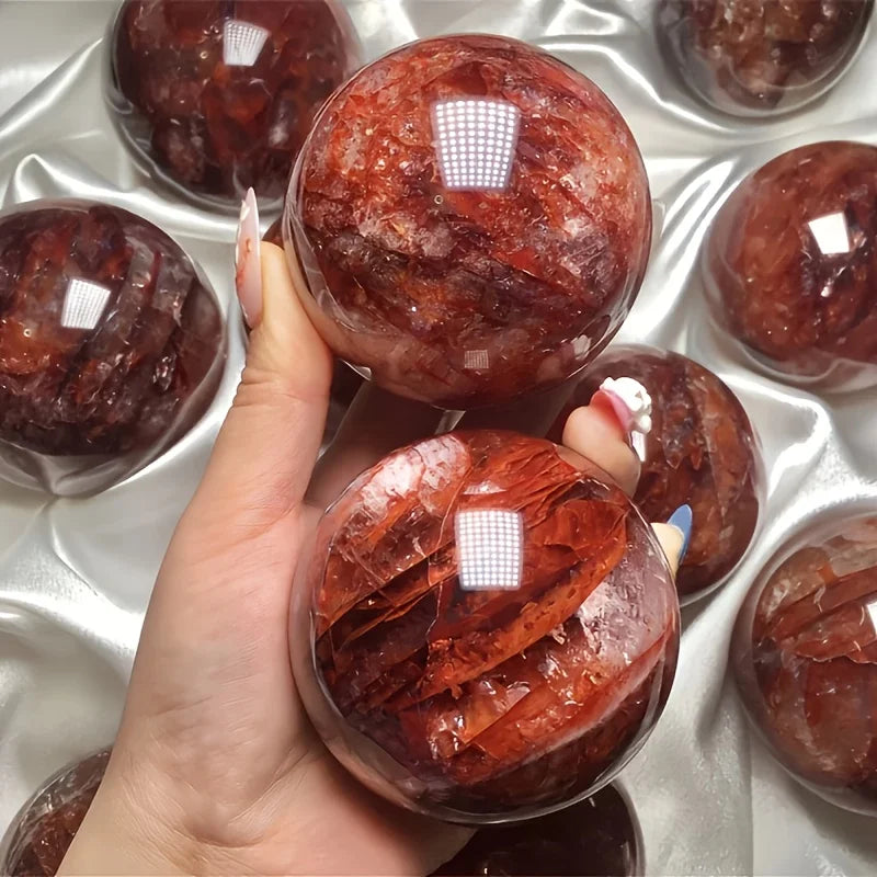 1pc Stunning Red Fire Quartz Crystal Ball Clear with Unique Pattern Inside Ideal for Office Desk Decoration Holiday Gift