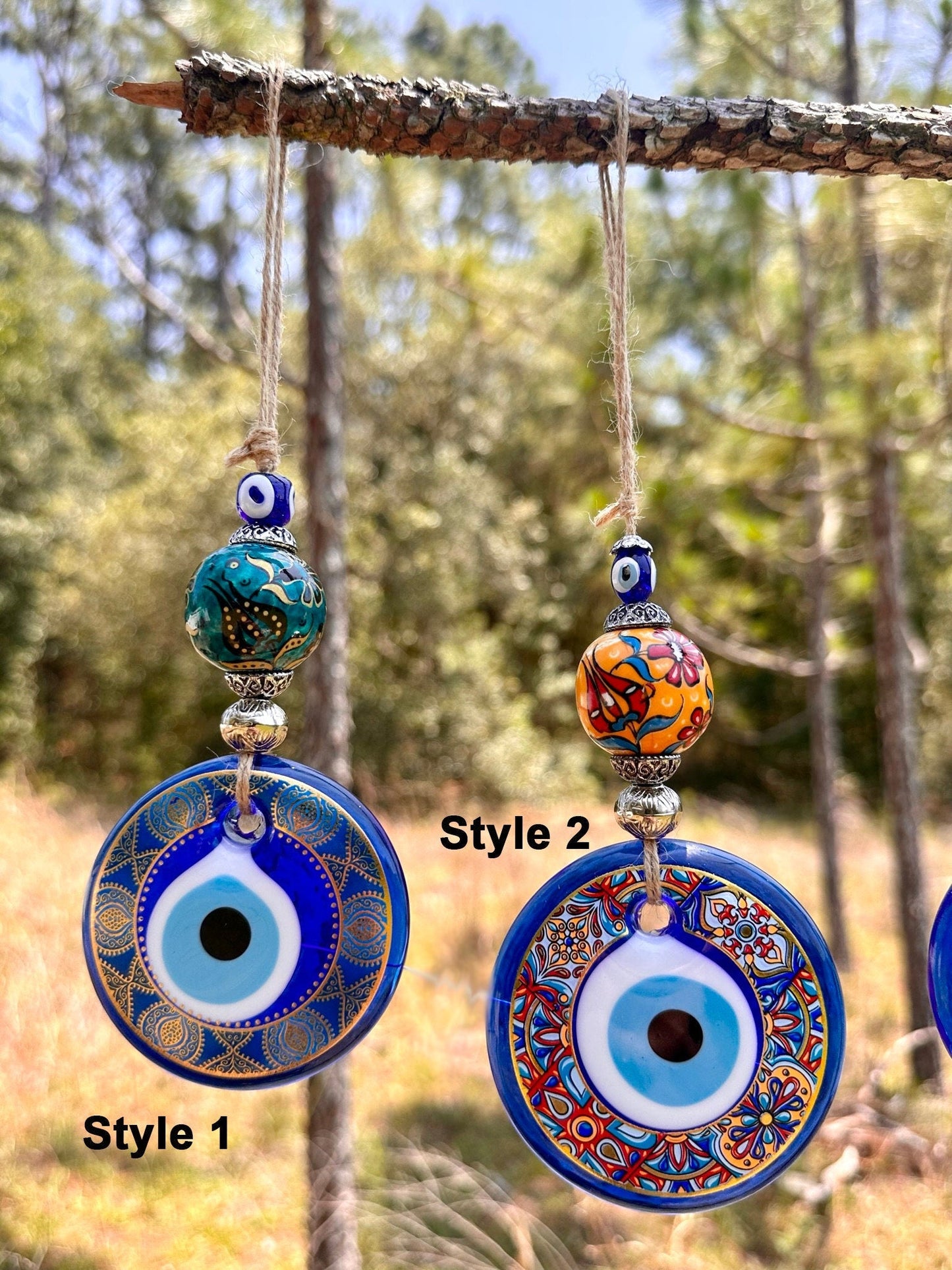 Wall Hanging Evil Eye Nazar Boncuk Mal De Ojo, Modern Boho Style Home Decor -- Ceramic Hand Painted Ball