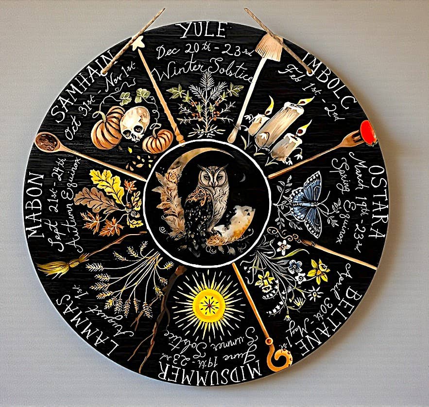 Funky Aura Boutique - Wheel Of The Year Wooden Sign, Pagan Calendar