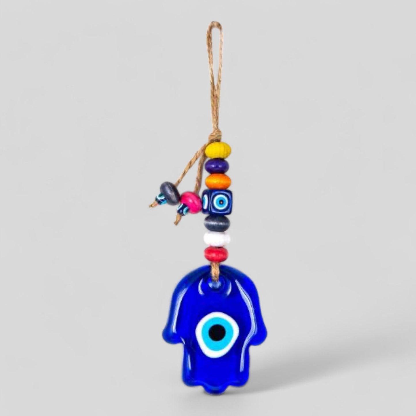 Mini Hamsa Hand Shape Wall Hanging Evil Eye with Wood Beads Nazar Boncuk Mal De Ojo, Modern Boho Style Home Decor, Turkish Gift-0