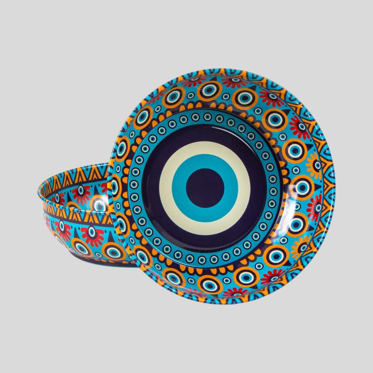 Turkish Metal Bowl - Large - Warm Tone Evil Eye Pattern-0
