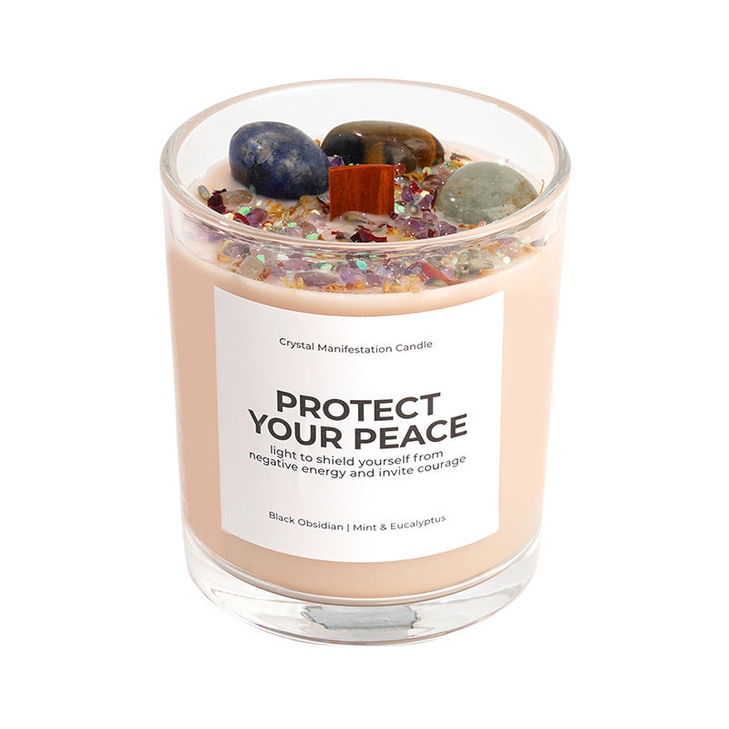 Crystal Soy Wax Aromatherapy Candle 8.5oz | Wooden Wick Dried Flower Candle | Healing Energy Relaxation Gift Home Decor