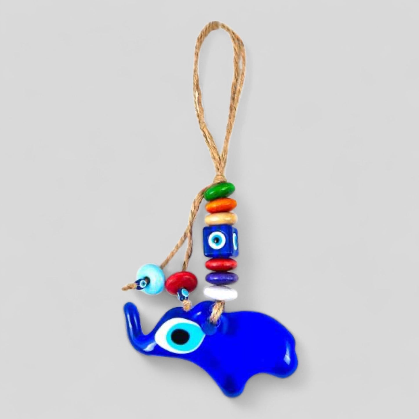 Mini Elephant Shape Wall Hanging Evil Eye with Wood Beads Nazar Boncuk Mal De Ojo, Modern Boho Style Home Decor, Turkish Gift-0