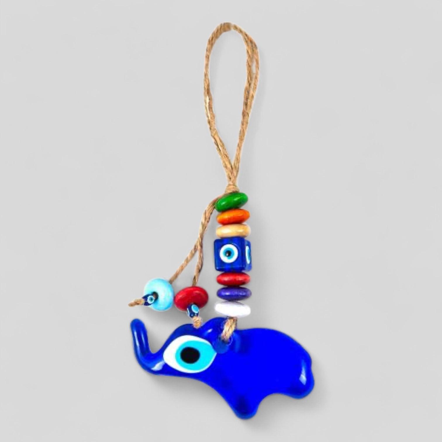 Mini Elephant Shape Wall Hanging Evil Eye with Wood Beads Nazar Boncuk Mal De Ojo, Modern Boho Style Home Decor, Turkish Gift-0