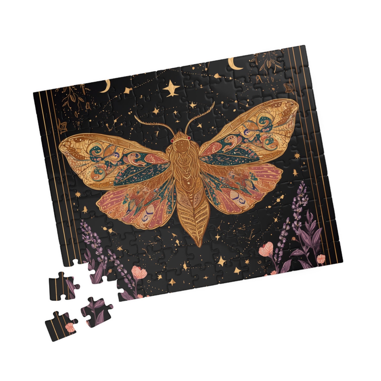 Golden Moth Tarot Illustration Puzzle | Moon & Stars 520-Piece Jigsaw