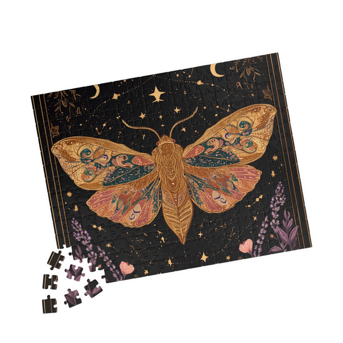 Golden Moth Tarot Illustration Puzzle | Moon & Stars 520-Piece Jigsaw