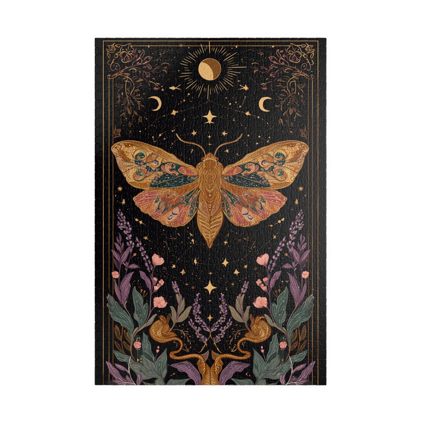 Golden Moth Tarot Illustration Puzzle | Moon & Stars 520-Piece Jigsaw