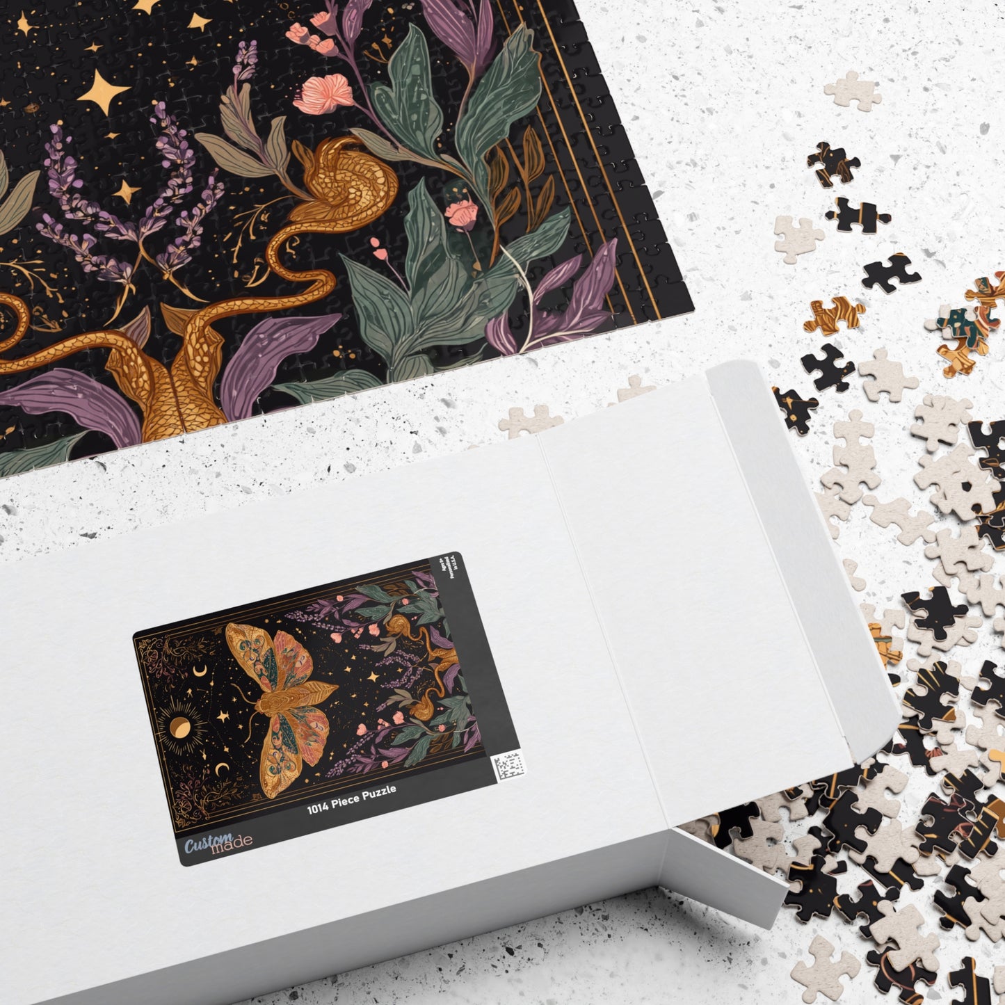 Golden Moth Tarot Illustration Puzzle | Moon & Stars 520-Piece Jigsaw