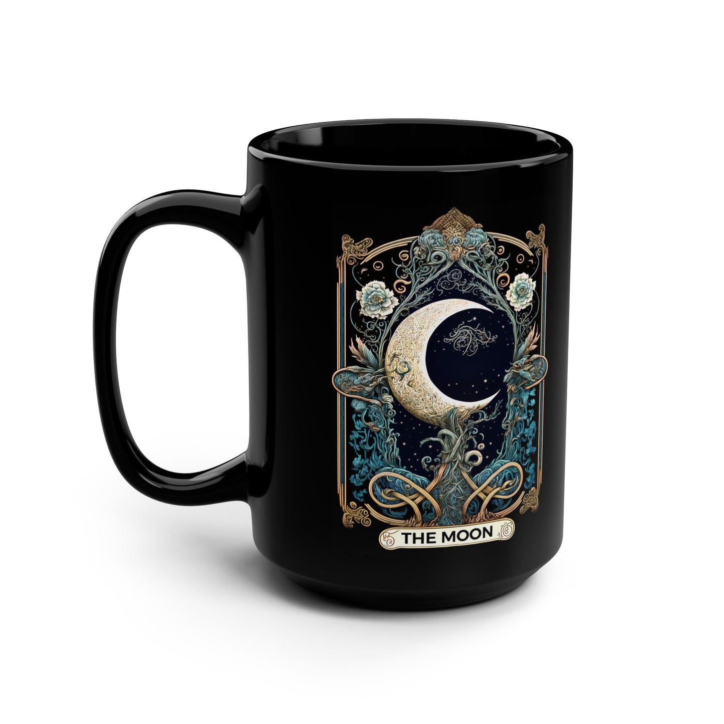 The Moon tarot art Mug | Black 15oz