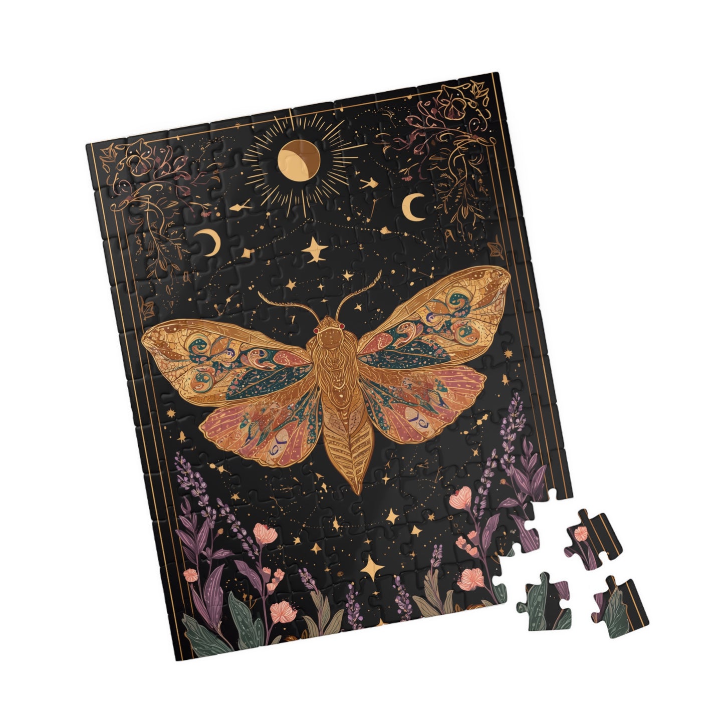 Golden Moth Tarot Illustration Puzzle | Moon & Stars 520-Piece Jigsaw