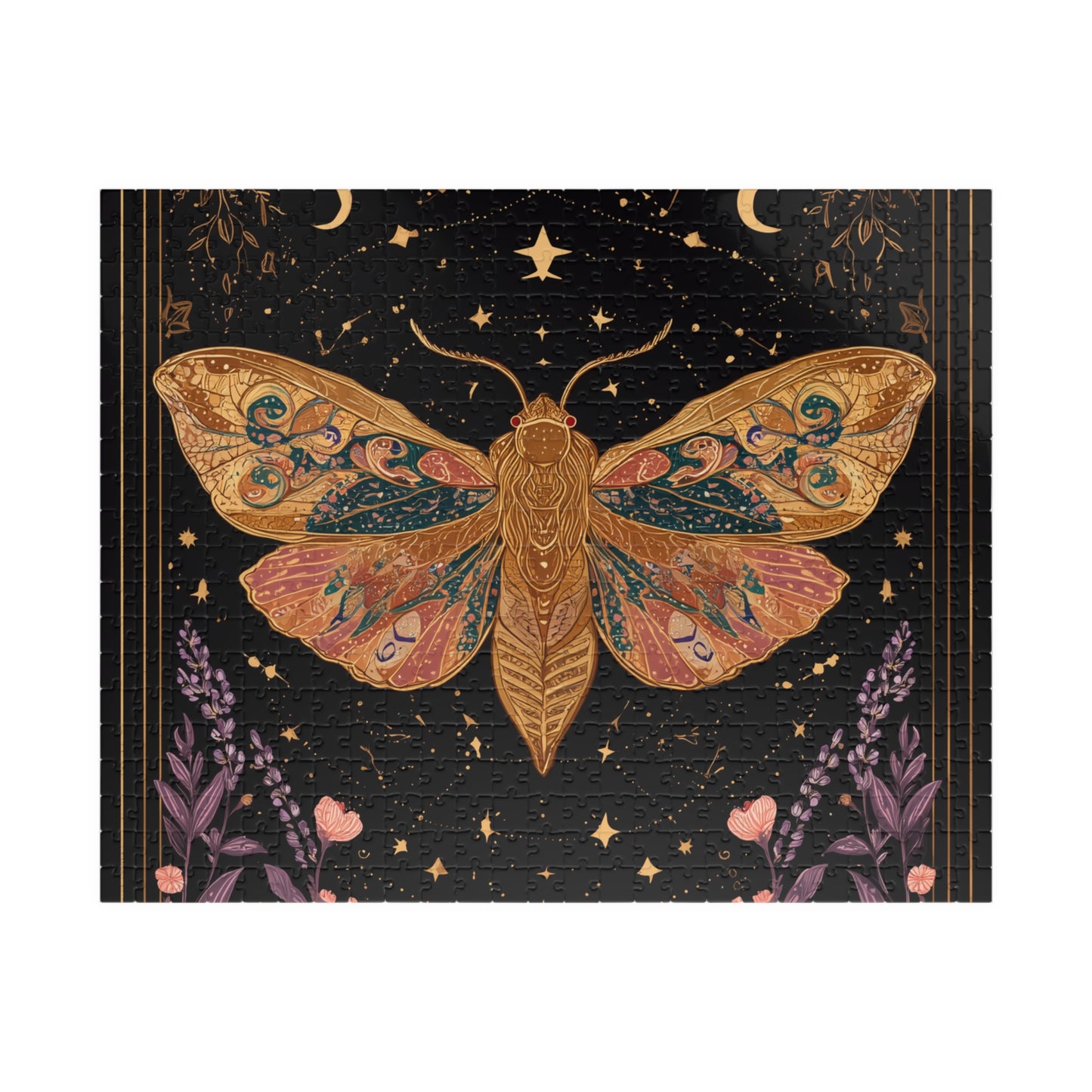Golden Moth Tarot Illustration Puzzle | Moon & Stars 520-Piece Jigsaw