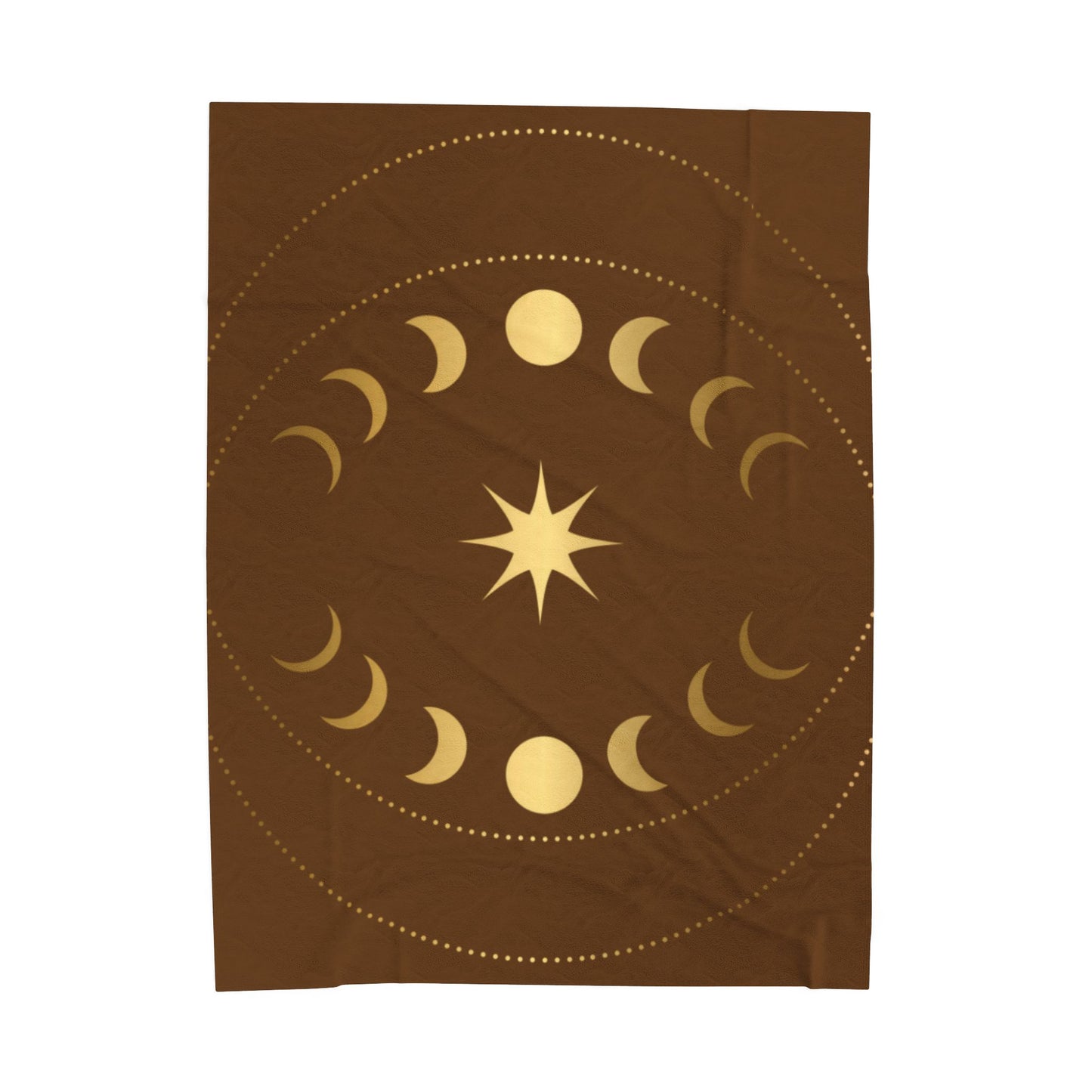 Celestial Moon Phase Velveteen Plush Blanket | Gold & Brown Cosmic Throw
