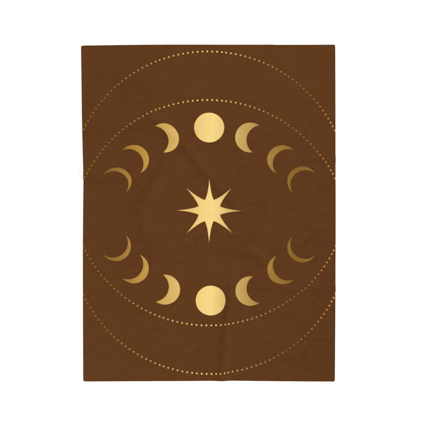 Celestial Moon Phase Velveteen Plush Blanket | Gold & Brown Cosmic Throw