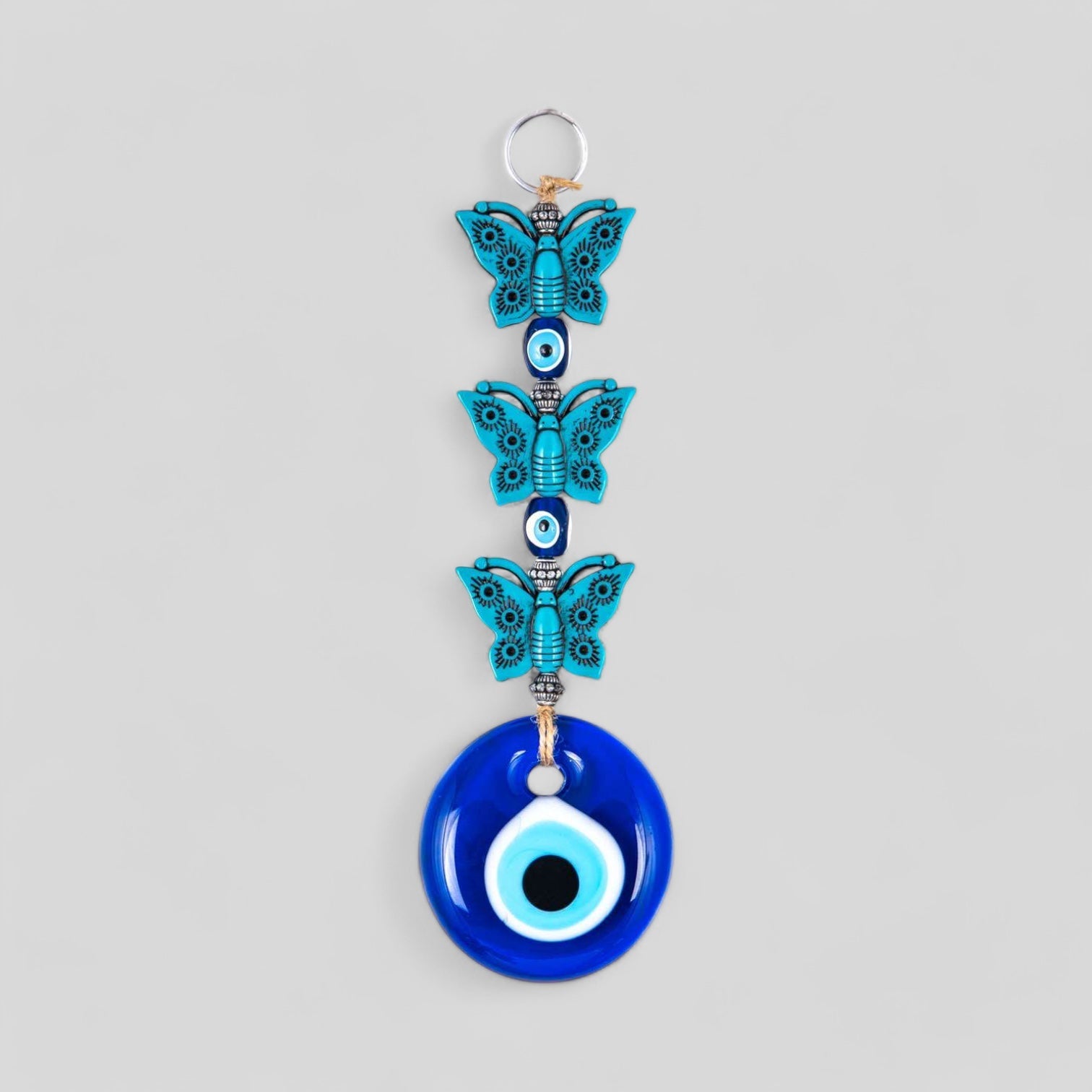 Wall Hanging Turquoise Butterfly Charm Evil Eye Wall Decor, Wall Ornament, Gift, House Protection, Good Luck, Evil Eye Bead, Butterflies-0