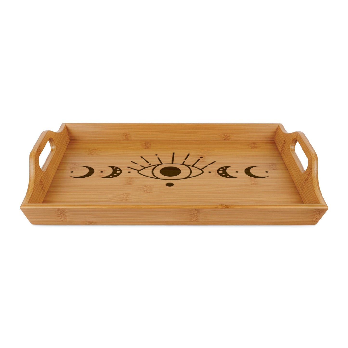 Mystical Moon Phase Bamboo Serving Tray | Evil Eye Celestial Design | Witchy Decor, Altar Tray, Spiritual Gift