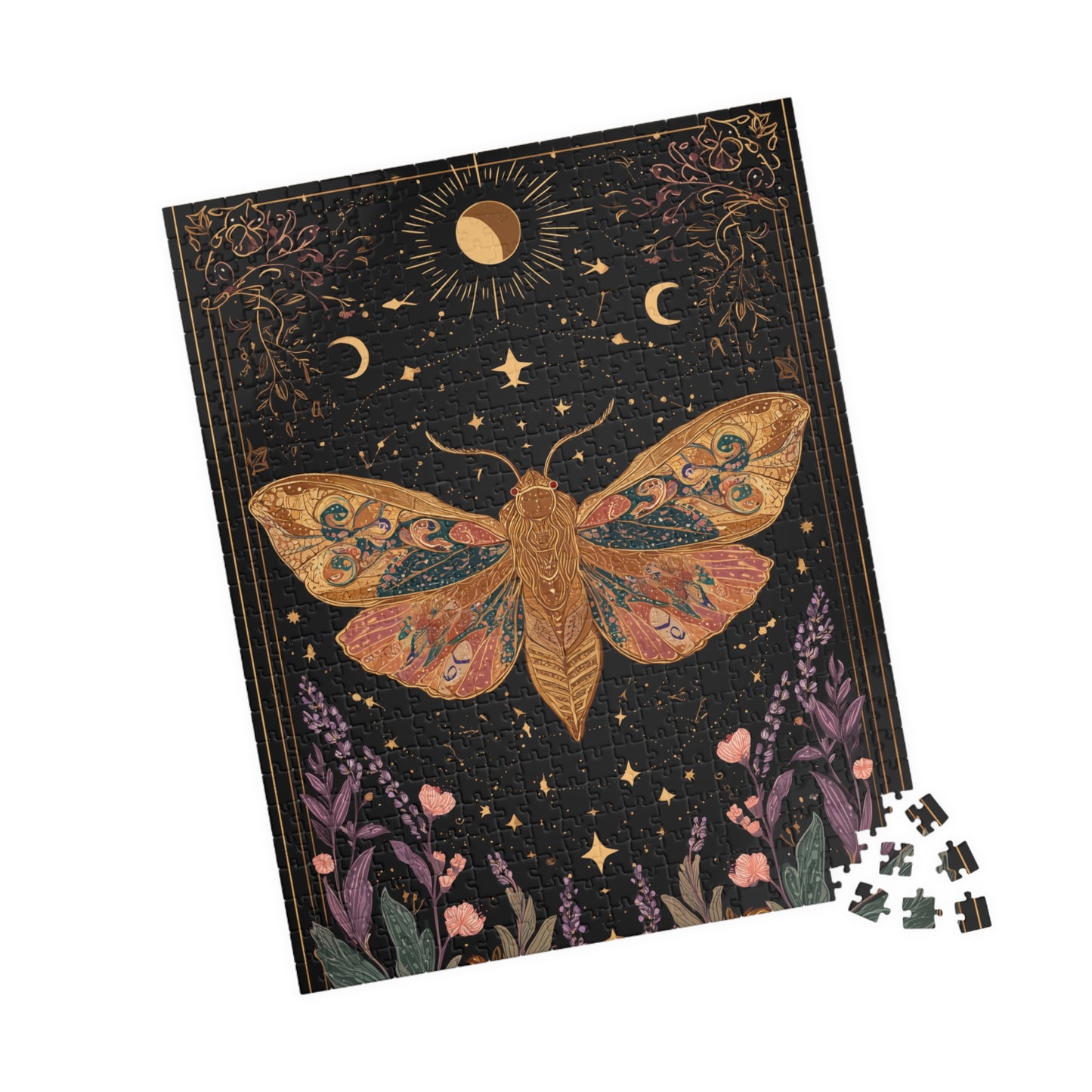 Golden Moth Tarot Illustration Puzzle | Moon & Stars 520-Piece Jigsaw