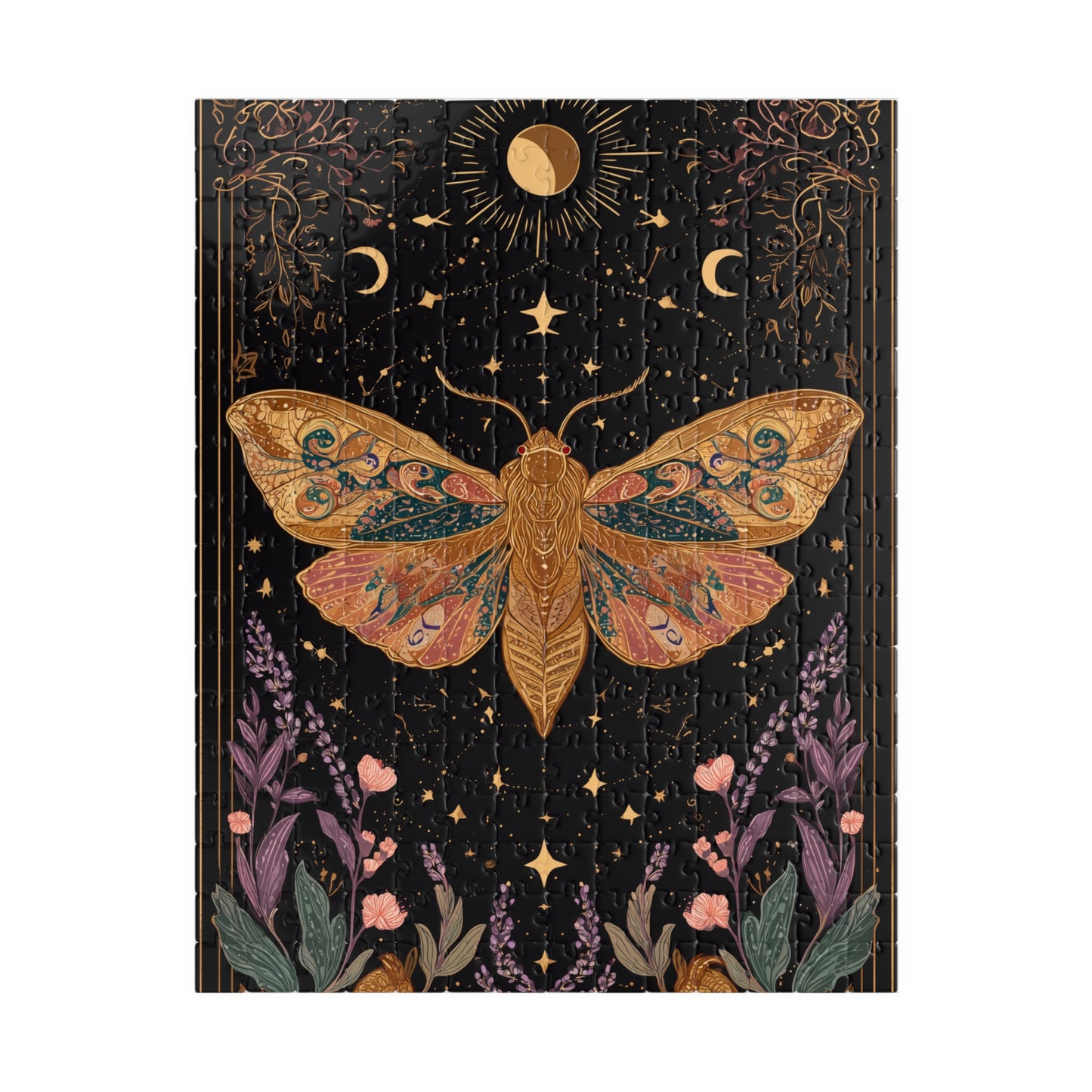 Golden Moth Tarot Illustration Puzzle | Moon & Stars 520-Piece Jigsaw