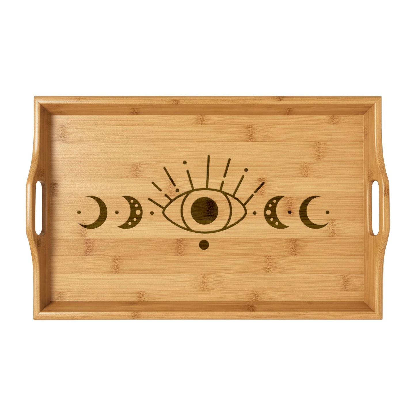 Mystical Moon Phase Bamboo Serving Tray | Evil Eye Celestial Design | Witchy Decor, Altar Tray, Spiritual Gift