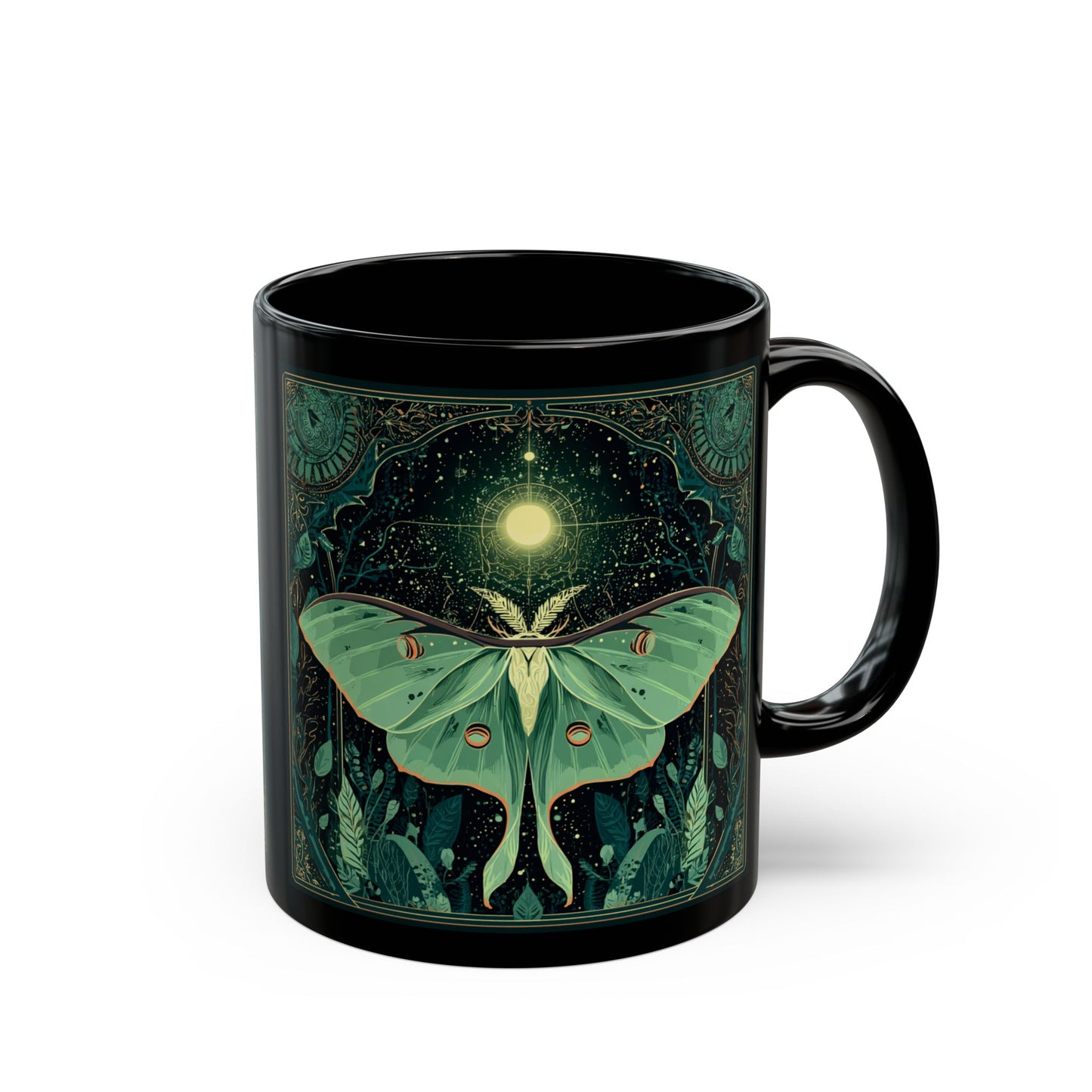 Luna Moth Black Mug, Gothic Decor, Unique Gift for Coffee Lovers, Perfect for Coffee & Tea