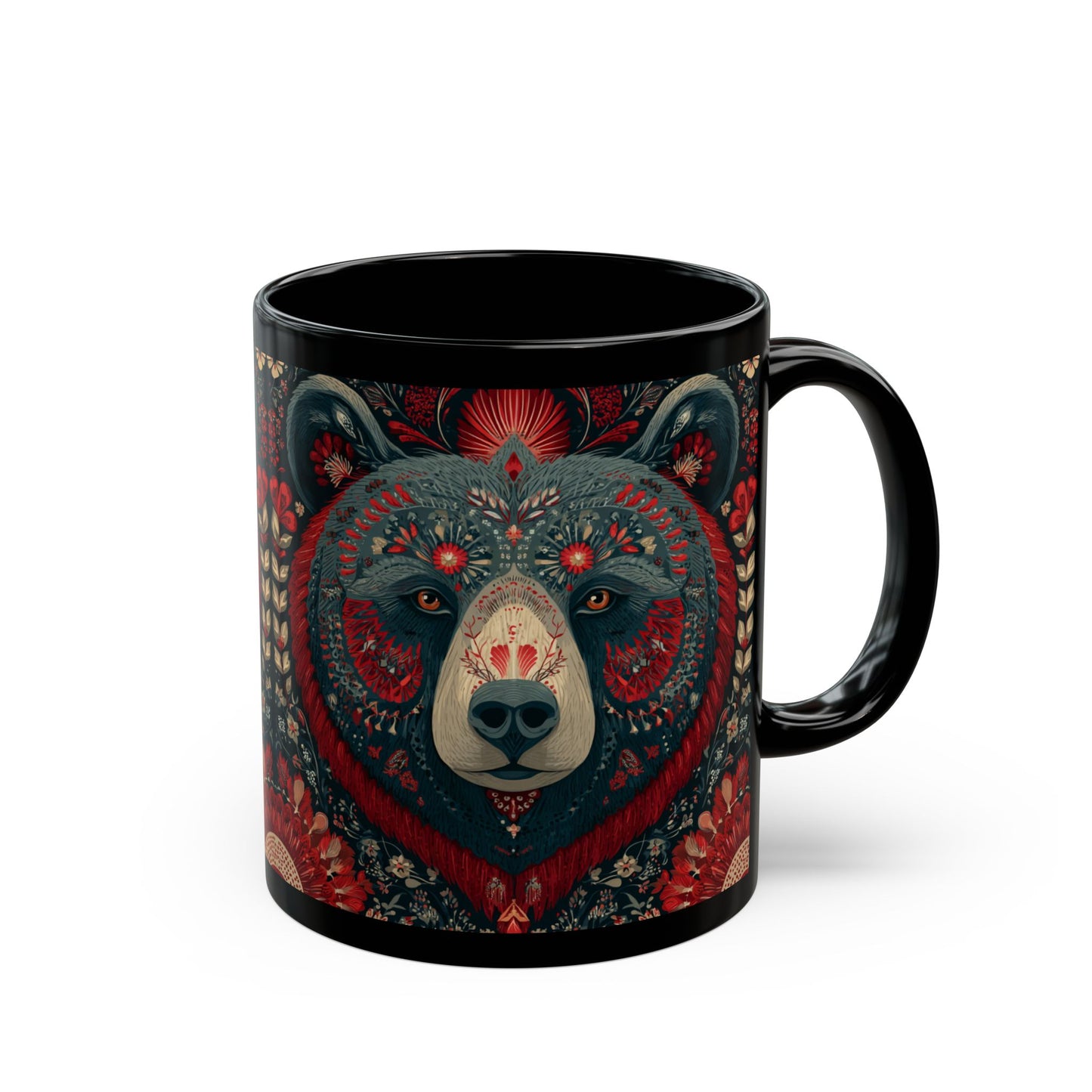 Bear Coffee Mug, Scandinavian Tea Cup Gift, Russian Bear Lover Mug, Nordic Animal Drinkware, Black Ceramic Cup