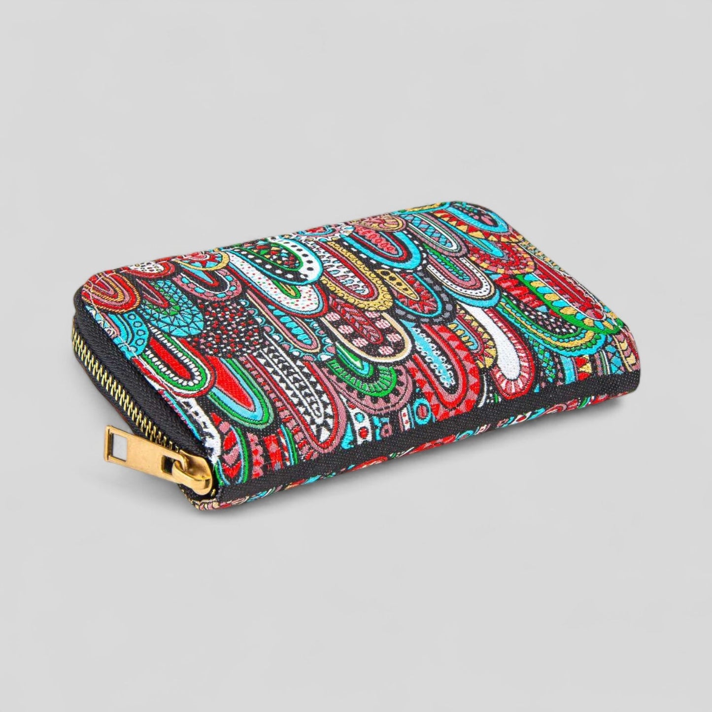 Vibrant Multicolor Geometric Patterned Woven Zipper Wallet-2