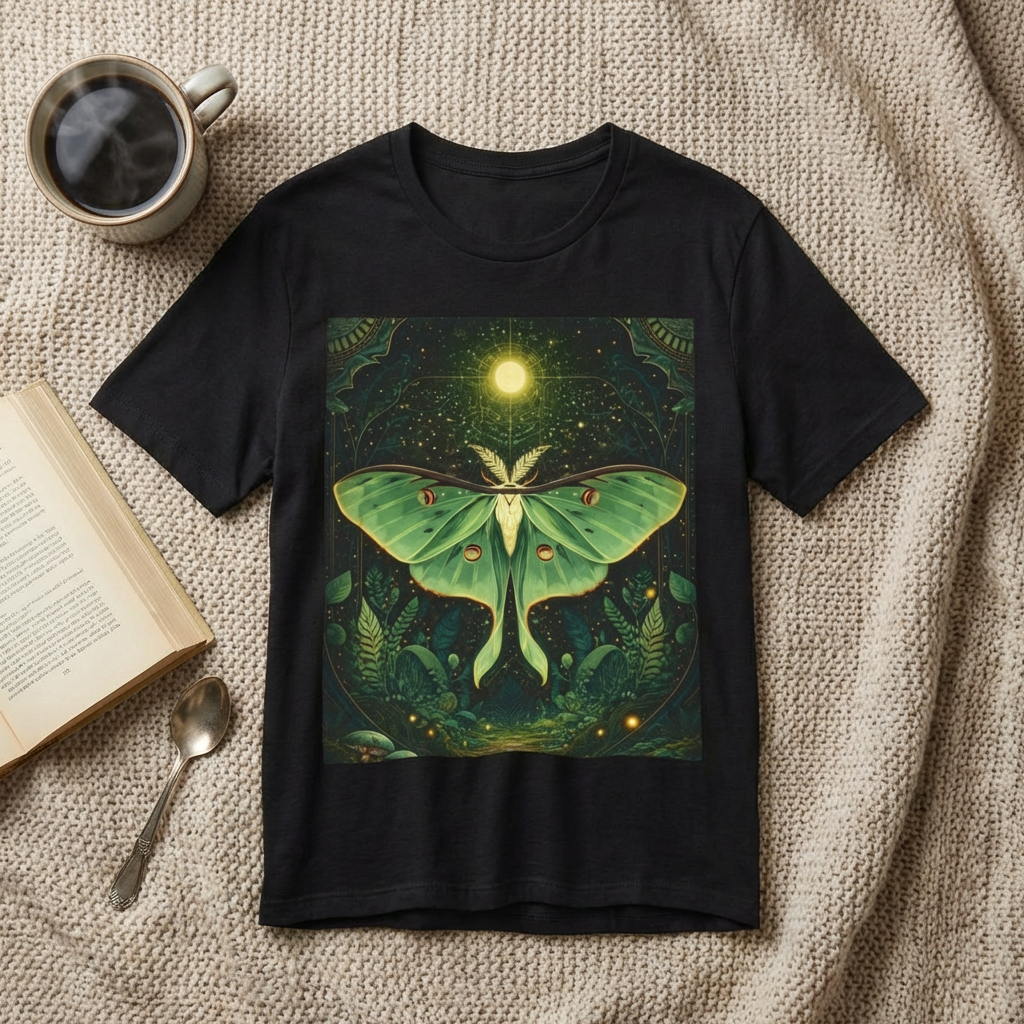 Luna Moth Graphic T-Shirt Green Nature Tee, Forest Witch Aesthetic Shirt, Boho Spiritual Clothing