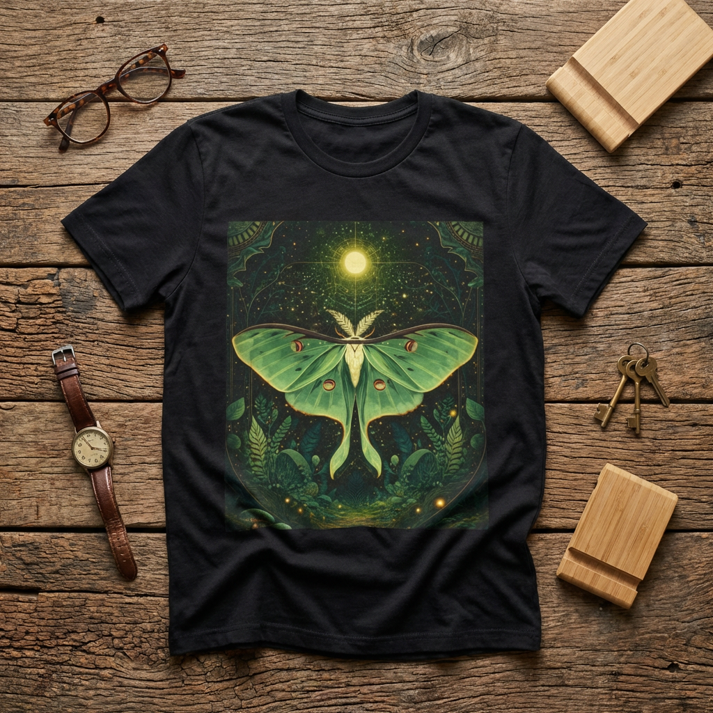 Luna Moth Graphic T-Shirt Green Nature Tee, Forest Witch Aesthetic Shirt, Boho Spiritual Clothing